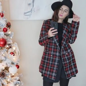 Vintage Stylish Plaid Double Breasted Tweed Blazer